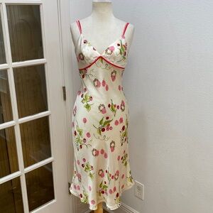 Vintage 90s Y2k 🍒🍓 Betsey Johnson Silk Strawberry Cherry Fruit Dress, Size 4